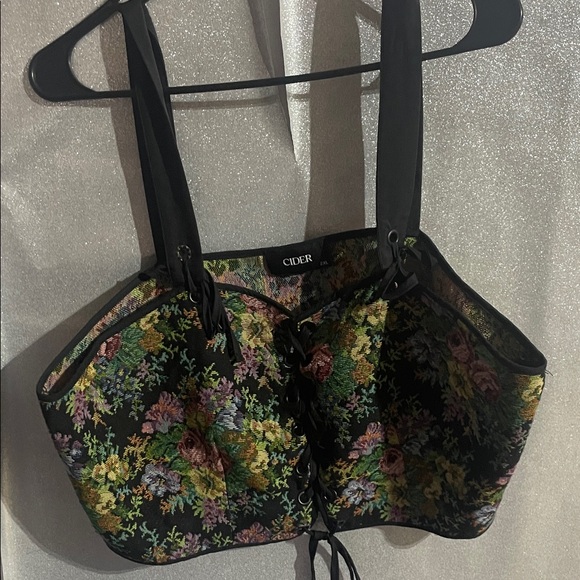Cider Black Multicolor Floral Lace-Up Tank Top - Picture 1 of 5